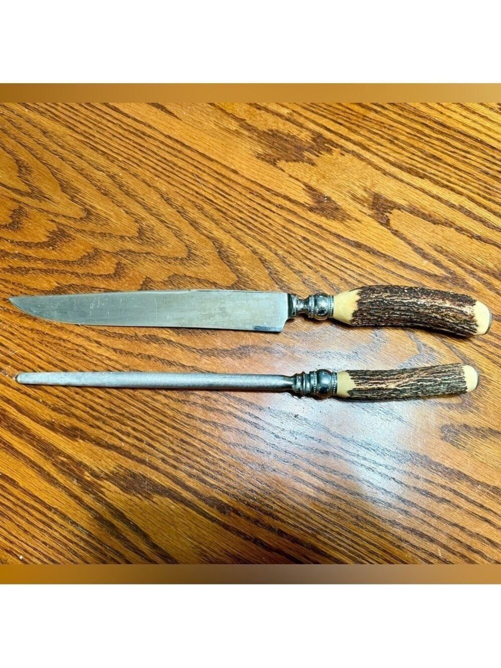 Royal Brand Cutlery Company Antler Handled Knife & Sharpener Vintage